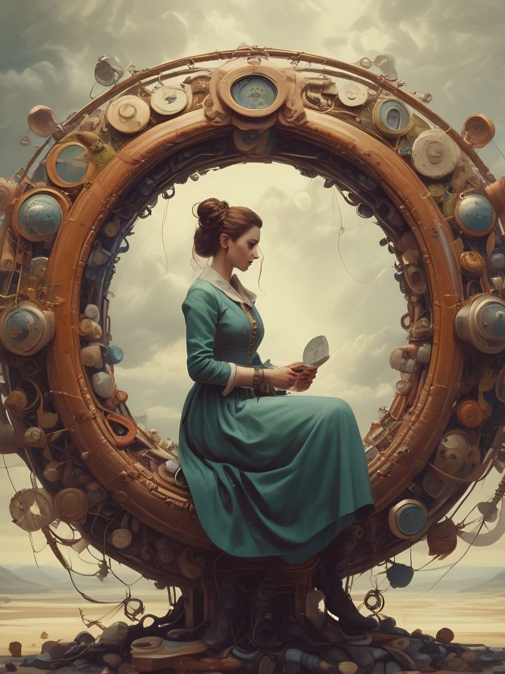 Teal Seated Woman Art Print